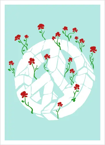 Peace Through Flowers Broken Peace Sign Art