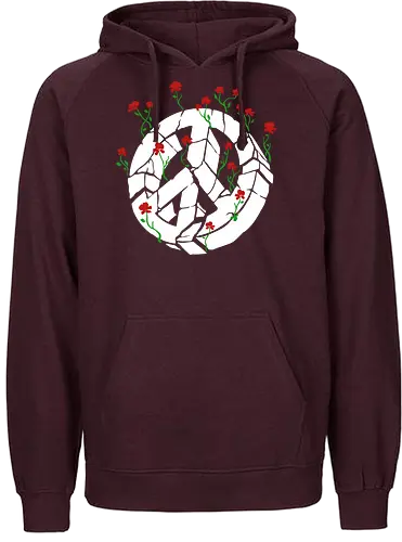 Peace Through Flowers Broken Peace Sign Art - Peace sign, broken peace, flowers, roses, pacifist, anti-war, hope, protest, nature, activist, peace and love, unique art, symbolic, inspirational, peaceful, art print, protest art, flower art, human rights - Fairtrade Hoodie