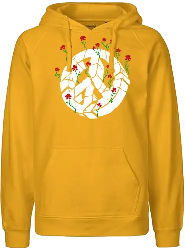 Peace Through Flowers Broken Peace Sign Art - Peace sign, broken peace, flowers, roses, pacifist, anti-war, hope, protest, nature, activist, peace and love, unique art, symbolic, inspirational, peaceful, art print, protest art, flower art, human rights - Fairtrade Hoodie