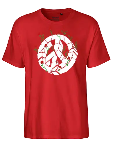 Peace Through Flowers Broken Peace Sign Art - Peace sign, broken peace, flowers, roses, pacifist, anti-war, hope, protest, nature, activist, peace and love, unique art, symbolic, inspirational, peaceful, art print, protest art, flower art, human rights - Fairtrade T-Shirt