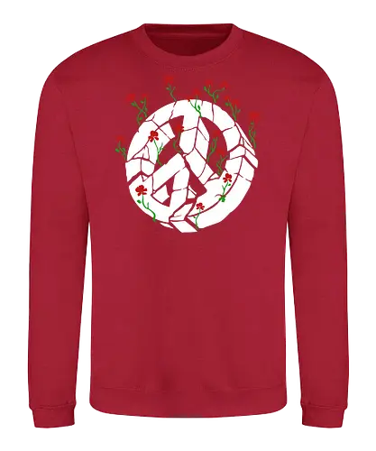Peace Through Flowers Broken Peace Sign Art - Peace sign, broken peace, flowers, roses, pacifist, anti-war, hope, protest, nature, activist, peace and love, unique art, symbolic, inspirational, peaceful, art print, protest art, flower art, human rights - Sweatshirt