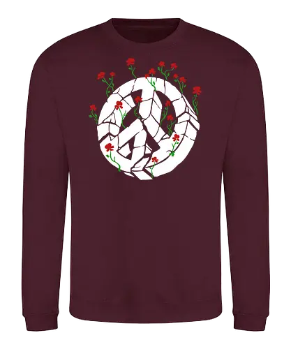 Peace Through Flowers Broken Peace Sign Art - Peace sign, broken peace, flowers, roses, pacifist, anti-war, hope, protest, nature, activist, peace and love, unique art, symbolic, inspirational, peaceful, art print, protest art, flower art, human rights - Sweatshirt