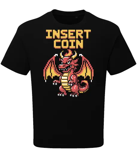 "Insert Coin" Pixel Art Retro Arcade Dragon Game Art