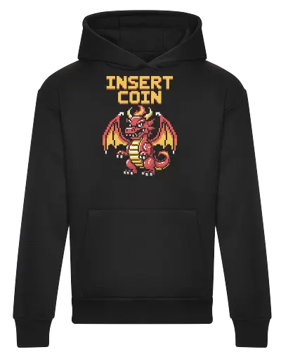 "Insert Coin" Pixel Art Retro Arcade Dragon Game Art