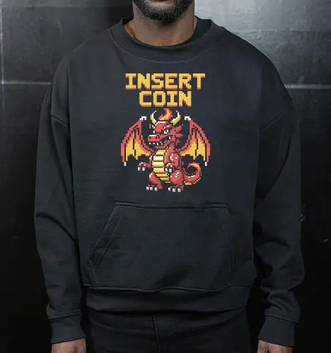 "Insert Coin" Pixel Art Retro Arcade Dragon Game Art