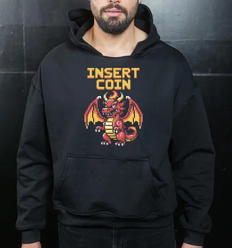 "Insert Coin" Pixel Art Retro Arcade Dragon Game Art