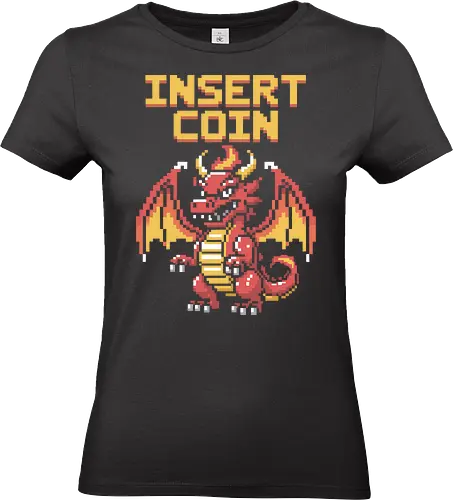"Insert Coin" Pixel Art Retro Arcade Dragon Game Art - Insert coin, pixel art, arcade, retro gaming, dragon, 8-bit, video game, fantasy, gaming nostalgia, retro gamer, arcade game, dragon art, gamer gift, old school gaming, gaming room decor, classic video games, gaming - Standard T-Shirt (Frauen)