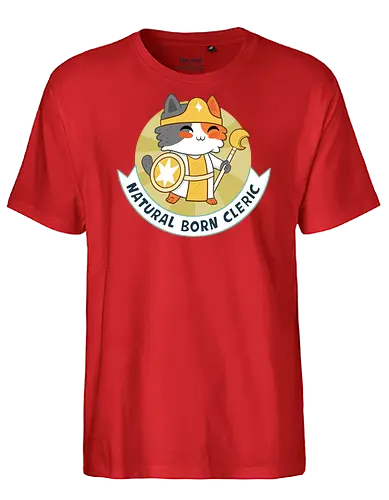 RPG Cats - Natural Born Cleric - RPGArt, FantasyIllustration, DungeonCrawl, CuteFantasy, rpg, Pen and Paper, Katzen, fantasy katzen, Pen and paper, RPG, gaming, fantasy, D20, 20 sided dice, character classes, rollenspiel, rpg, rpg katzen - Fairtrade T-Shirt
