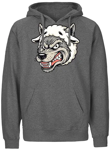 Wolf in Sheep’s Clothing - wolf in sheep’s clothing, fierce wolf art, edgy animal illustration, predator disguise design, ironic wolf cartoon, bold wolf drawing, humor animal art, alternative illustration, strong graphic design, POD wolf design, unique wolf artwork, alternative streetwear, wolf fashion illustration, dark humor cartoon, funny predator prey art, dangerous wolf design, gothic wolf style, angry wolf face art, statement t-shirt print, edgy wolf lovers gift - Fairtrade Hoodie