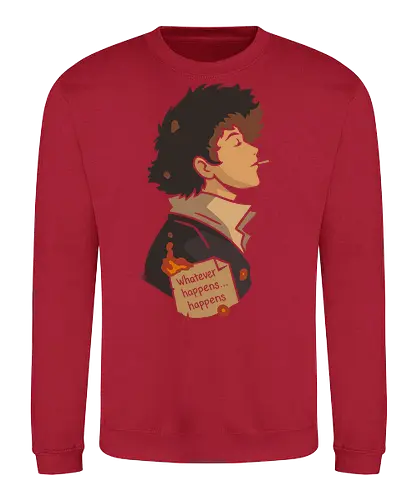 The Weight of Fate - Spike Spiegel, Cowboy, minimalist anime art, Whatever happens happens, Faye Valentine, Jet Black, Ed, Ein, anime poster, retro anime, Japanese animation, vector art, fan art, anime T-shirt design, anime print, Bebop, space bounty hunter - Sweatshirt