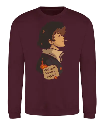 The Weight of Fate - Spike Spiegel, Cowboy, minimalist anime art, Whatever happens happens, Faye Valentine, Jet Black, Ed, Ein, anime poster, retro anime, Japanese animation, vector art, fan art, anime T-shirt design, anime print, Bebop, space bounty hunter - Sweatshirt