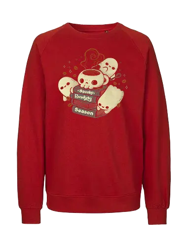 Spooky Reading Season - coffee bean, reading season, books, spooky cute, bookworm, creepy cute, ghost, coffee, halloween, fall, autumn, horror, skull cup, cozy, xmorfina - Fairtrade Sweatshirt