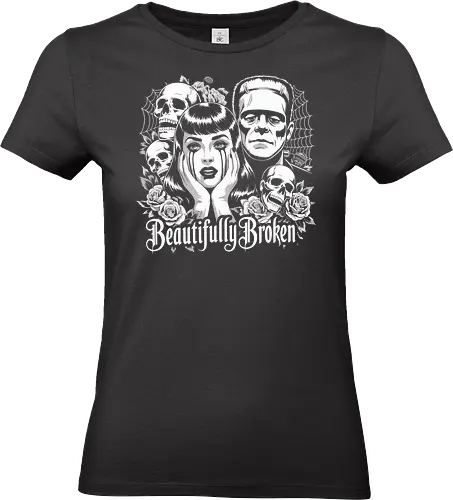 Beautifully Broken Gothic Horror - alternative fashion t-shirt, dark aesthetic graphic tee, horror inspired shirt, spooky gothic clothing, beautifully broken design shirt, halloween gothic shirt, beautifully broken t-shirt, gothic horror shirt, frankenstein graphic tee, skull roses shirt, crying woman gothic tee, gothic streetwear shirt - Standard T-Shirt (Frauen)