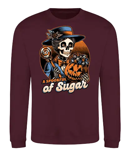 Halloween Spooky Sugar - halloween, holiday, october, spooky, trick or treat, Vintage, Retro Vintage, movie, classic, Scary, creepy, skeleton, skull, spoonful, sugar, musical, candy, pumpkin - Sweatshirt
