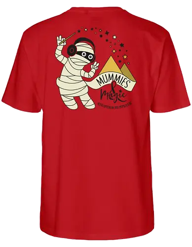 Logo Mummies & Magic (Rücken) - Nilpferd, Krokodil, Podcast, Pyramide, Mumie, Ägypten - Fairtrade T-Shirt