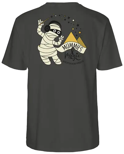 Logo Mummies & Magic (Rücken) - Nilpferd, Krokodil, Podcast, Pyramide, Mumie, Ägypten - Fairtrade T-Shirt