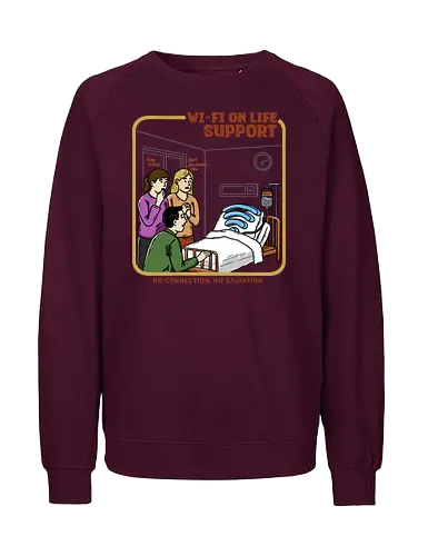 Wi-Fi On Life Support - wifi, wi-fi, retro horror, dark, absurd, relatable, sarcastic, addicted, internet humor, hospital, parody, buffering - Fairtrade Sweatshirt