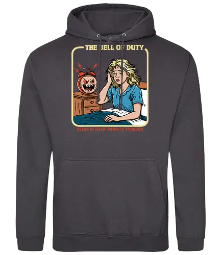 The Bell of Duty - salary, job, mental health, working mom, retro, horror, duty, bell, alarm, working, employee, office life, modern life, humor, relatable, sarcasm - Standard Hoodie