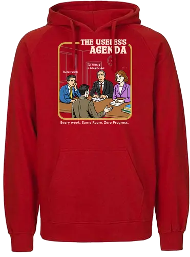 The Useless Agenda - daily meeting, working, boring, burnout, daily office, office life, horror, retro, employee, salary, sarcastic, relatable, nine to five - Fairtrade Hoodie