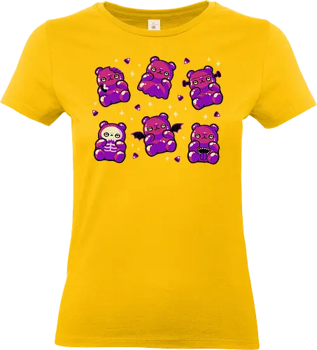 Halloween Gummy Bears - ghost, gummy bear, halloween, gum candies, candy, jelly baby, spooky cute, creepy cute, goth, horror, monster, haribo, skeleton, trick or treat, xmorfina - Standard T-Shirt (Frauen)