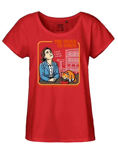 The Price of Paws - sarcastic, retro humor, funny cat design, overworked employee, need a raise, more money please, cat owner struggles, salary increase joke, work life humor, paycheck goes to cat, vintage vector, exhausted worker, coffee and cat, ironic retro poster - Fairtrade Girl Shirt
