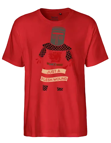Just a Flesh Wound Black Knight - monty python, holy grail, black knight, just a flesh wound, comedy, cult classic, movie, medieval, knight, funny, fan art, british humor, parody, movie quote, graphic tee - Fairtrade T-Shirt