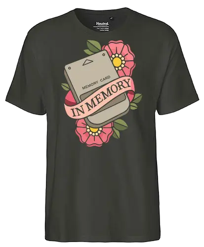 In Memory of the Memory Card - memory card, retro gaming, nostalgia, vintage, old school, gamer, n64, console, tattoo art, traditional tattoo, flowers, in memory, technology, pop culture, graphic tee, fan art, 90s - Fairtrade T-Shirt