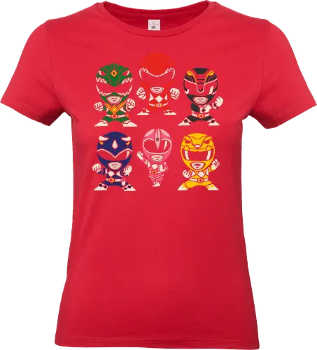 Mighty Morphin Chibi Rangers - red ranger, power rangers, mighty morphin, chibi, cute, superhero, retro, 90s, nostalgia, tv show, ranger, fan art, pop culture, geek, geeky, blue ranger, black ranger, yellow ranger, pink ranger, green ranger - Standard T-Shirt (Frauen)