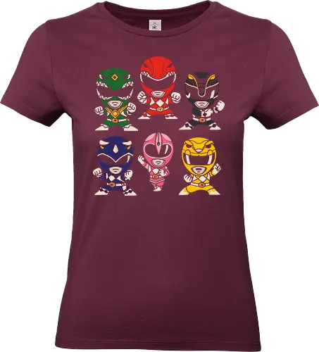 Mighty Morphin Chibi Rangers - red ranger, power rangers, mighty morphin, chibi, cute, superhero, retro, 90s, nostalgia, tv show, ranger, fan art, pop culture, geek, geeky, blue ranger, black ranger, yellow ranger, pink ranger, green ranger - Standard T-Shirt (Frauen)