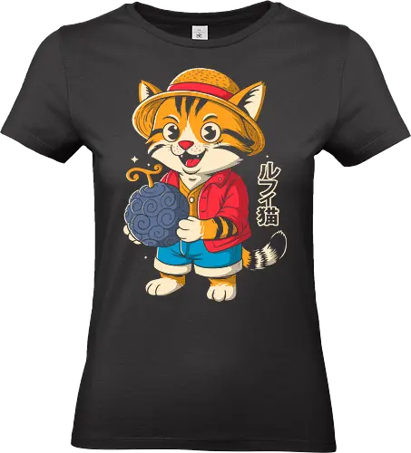 Luffycat - anime, parody, funny, cat, Pirate, pirate, otaku, manga, cartoon, geek, nerd, comedy, humor, weird, unique, cosplay, strawhat, character, quirky, adorable - Standard T-Shirt (Frauen)