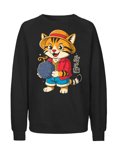 Luffycat - anime, parody, funny, cat, Pirate, pirate, otaku, manga, cartoon, geek, nerd, comedy, humor, weird, unique, cosplay, strawhat, character, quirky, adorable - Fairtrade Sweatshirt
