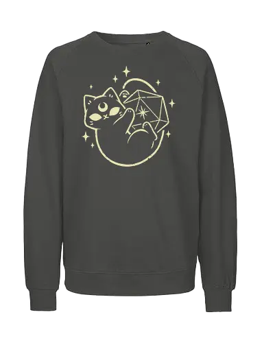 Cute Magical Black Cat D20 - black cat, d20, dice, pet, occult, witch, dark, goth, moon, xmorfina, familiar, spooky cute, creepy cute, Pen and Paper, Pen and paper - Fairtrade Sweatshirt