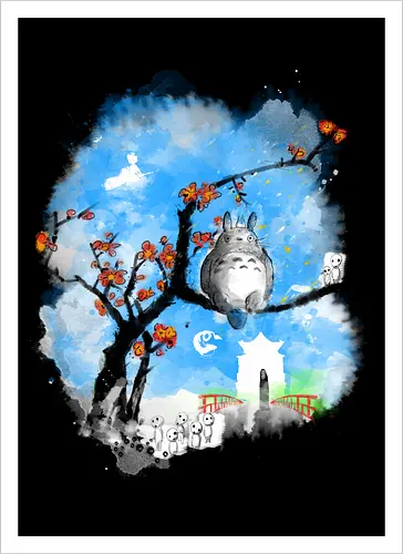 Japan pop overload - japan, anime, pop culture, movies, fantasy, sumi e, watercolor - Kunstdruck