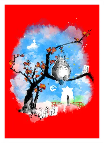 Japan pop overload - japan, anime, pop culture, movies, fantasy, sumi e, watercolor - Kunstdruck