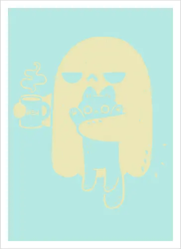 Cute Ghost Holding Cat - morning, monday, ghost, black cat, holding cat, grumpy, coffee, funny, sarcastic, mug, meh, spooky cute, creepy cute, hate, xmorfina - Kunstdruck
