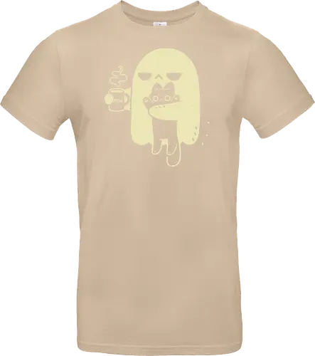 Cute Ghost Holding Cat - morning, monday, ghost, black cat, holding cat, grumpy, coffee, funny, sarcastic, mug, meh, spooky cute, creepy cute, hate, xmorfina - Standard T-Shirt
