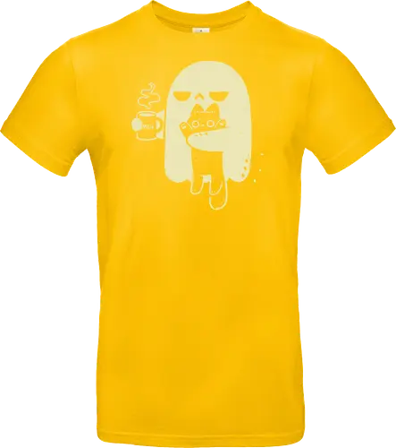 Cute Ghost Holding Cat - morning, monday, ghost, black cat, holding cat, grumpy, coffee, funny, sarcastic, mug, meh, spooky cute, creepy cute, hate, xmorfina - Standard T-Shirt