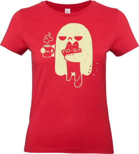 Cute Ghost Holding Cat - morning, monday, ghost, black cat, holding cat, grumpy, coffee, funny, sarcastic, mug, meh, spooky cute, creepy cute, hate, xmorfina - Standard T-Shirt (Frauen)