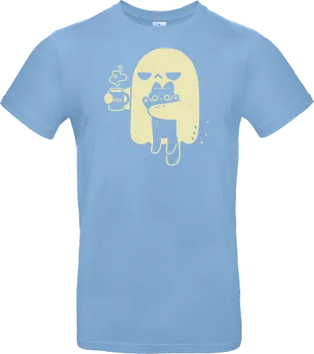 Cute Ghost Holding Cat - morning, monday, ghost, black cat, holding cat, grumpy, coffee, funny, sarcastic, mug, meh, spooky cute, creepy cute, hate, xmorfina - Standard T-Shirt