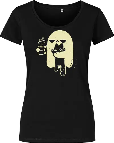 Cute Ghost Holding Cat - morning, monday, ghost, black cat, holding cat, grumpy, coffee, funny, sarcastic, mug, meh, spooky cute, creepy cute, hate, xmorfina - Damen T-Shirt