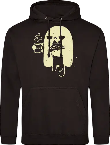 Cute Ghost Holding Cat - morning, monday, ghost, black cat, holding cat, grumpy, coffee, funny, sarcastic, mug, meh, spooky cute, creepy cute, hate, xmorfina - Standard Hoodie