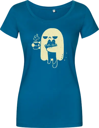 Cute Ghost Holding Cat - morning, monday, ghost, black cat, holding cat, grumpy, coffee, funny, sarcastic, mug, meh, spooky cute, creepy cute, hate, xmorfina - Damen T-Shirt