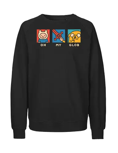Oh My Glob - Cartoon Fan Art - Cartoon, Finn, Jake, Oh My Glob, fan art, cartoon network, Land of Ooo, animated series, graphic tee, character shirt, cartoon shirt, kids cartoon, adult cartoon, unique design, geek fashion, pop culture, animation, BMO, Princess Bubblegum, Marceline, Ice King - Fairtrade Sweatshirt