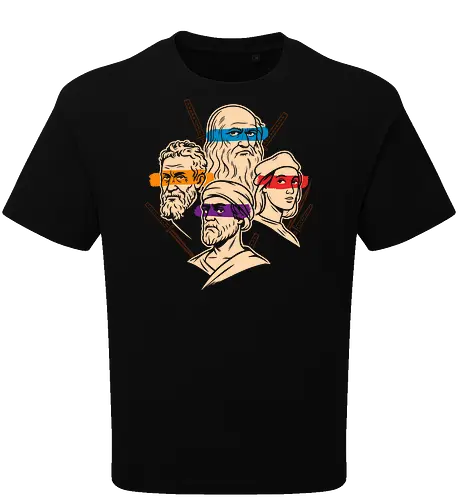 Renaissance Mutant Ninja Thinkers - Teenage Mutant Ninja Turtles, TMNT, Renaissance, artists, philosophers, Leonardo da Vinci, Michelangelo, Donatello, Raphael, parody, mashup, intellectual humor, art history, pop culture, graphic tee, unique design, geek shirt, smart casual, fan art, funny shirt, clever design, academic fashion - Oversize T-Shirt