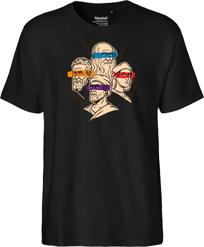 Renaissance Mutant Ninja Thinkers - Teenage Mutant Ninja Turtles, TMNT, Renaissance, artists, philosophers, Leonardo da Vinci, Michelangelo, Donatello, Raphael, parody, mashup, intellectual humor, art history, pop culture, graphic tee, unique design, geek shirt, smart casual, fan art, funny shirt, clever design, academic fashion - Fairtrade T-Shirt