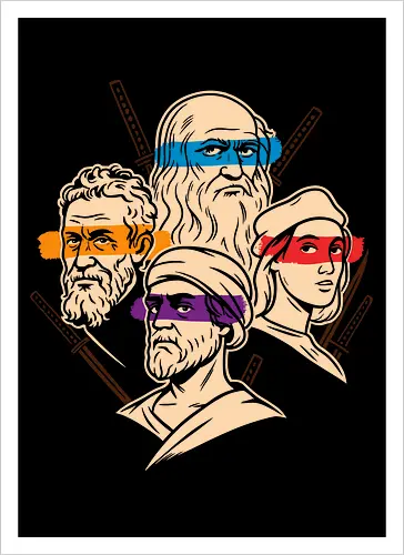 Renaissance Mutant Ninja Thinkers - Teenage Mutant Ninja Turtles, TMNT, Renaissance, artists, philosophers, Leonardo da Vinci, Michelangelo, Donatello, Raphael, parody, mashup, intellectual humor, art history, pop culture, graphic tee, unique design, geek shirt, smart casual, fan art, funny shirt, clever design, academic fashion - Kunstdruck
