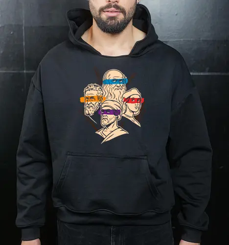 Renaissance Mutant Ninja Thinkers - Teenage Mutant Ninja Turtles, TMNT, Renaissance, artists, philosophers, Leonardo da Vinci, Michelangelo, Donatello, Raphael, parody, mashup, intellectual humor, art history, pop culture, graphic tee, unique design, geek shirt, smart casual, fan art, funny shirt, clever design, academic fashion - Cropped Hoodie