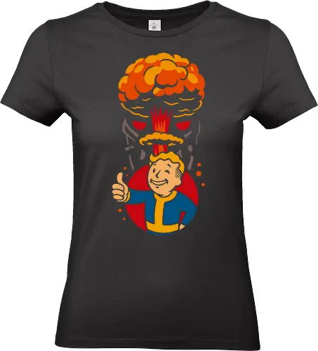 Vault's Atomic Approval - retro, bethesda, fallout, Vault, video game, gaming, post-apocalyptic, atomic, nuclear, wasteland, retro-futurism, fan art, pop culture, geek, geeky, graphic tee, thumbs up, explosion - Standard T-Shirt (Frauen)