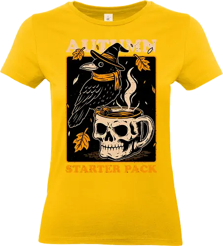 Crow Autumn Coffee - Tea, Witch, Halloween, Eerie, Fright, Creepy, Halloween Design, Halloween Art, Halloween Aesthetic, Halloween Vibes, Crow, Cute, Funny, Autumn, Autumn Leaves, Autumn Vibes, Spooky, Spooky Season, Spooky Cute. Skull, Skeleton, Mug, Coffee - Standard T-Shirt (Frauen)