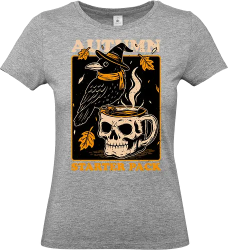 Crow Autumn Coffee - Tea, Witch, Halloween, Eerie, Fright, Creepy, Halloween Design, Halloween Art, Halloween Aesthetic, Halloween Vibes, Crow, Cute, Funny, Autumn, Autumn Leaves, Autumn Vibes, Spooky, Spooky Season, Spooky Cute. Skull, Skeleton, Mug, Coffee - Standard T-Shirt (Frauen)
